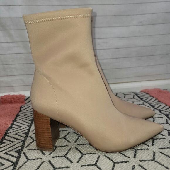 JEFFREY CAMPBELL COMA STRETCH HEELED BOTTIES IN NUDE, SZ 8 - Picture 2 of 16